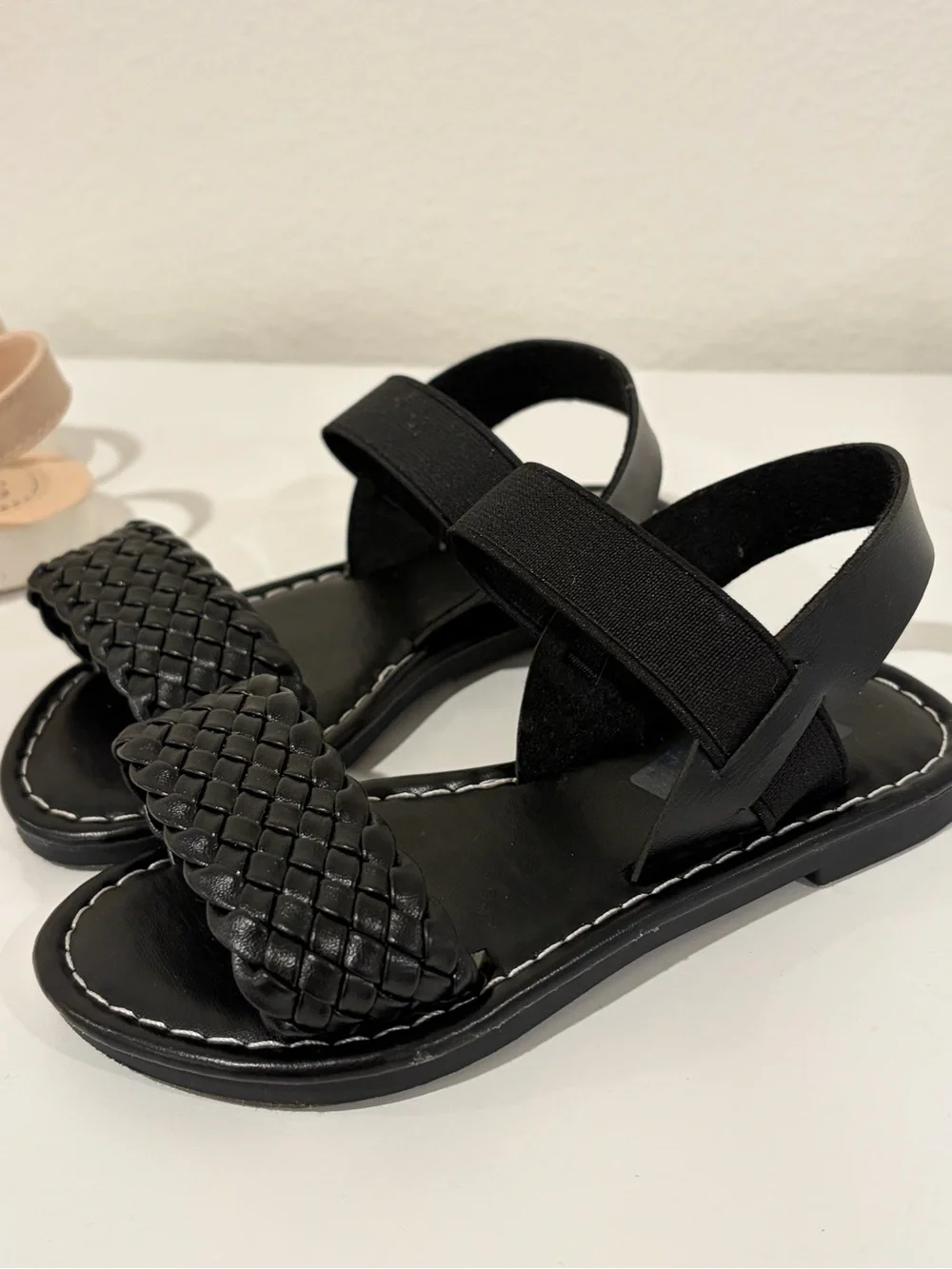 Toddler girls size 7.5 LOT of 2 pairs of strappy sandals. Black & Peach.